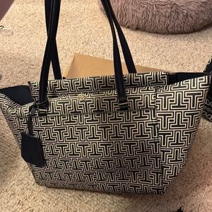 Stylish Navy and White Tote Bag- Tory Burch